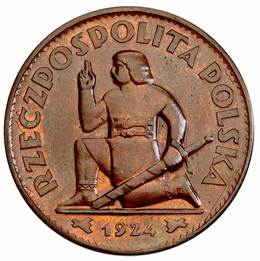 II RP 50 złotych 1924, klęczący rycerz, PRÓBA, brąz z kolekcji Włodzimierza Głuchowskiego
